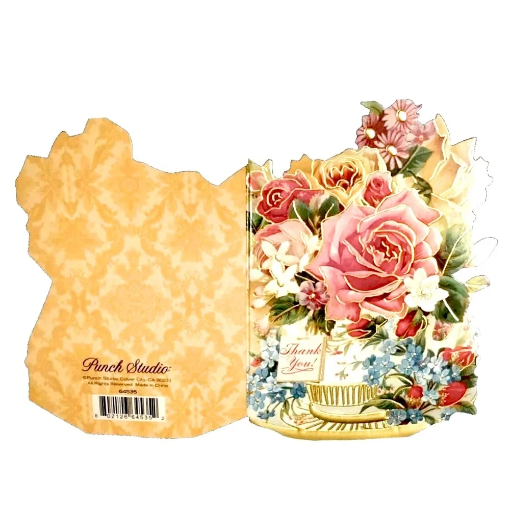 Punch Studio Single Gold Foil Fancy Shaped Note Card ~ Thank You Bouquet (64535)